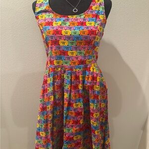 Retrolicious Colorful Ticket Print Dress XL
